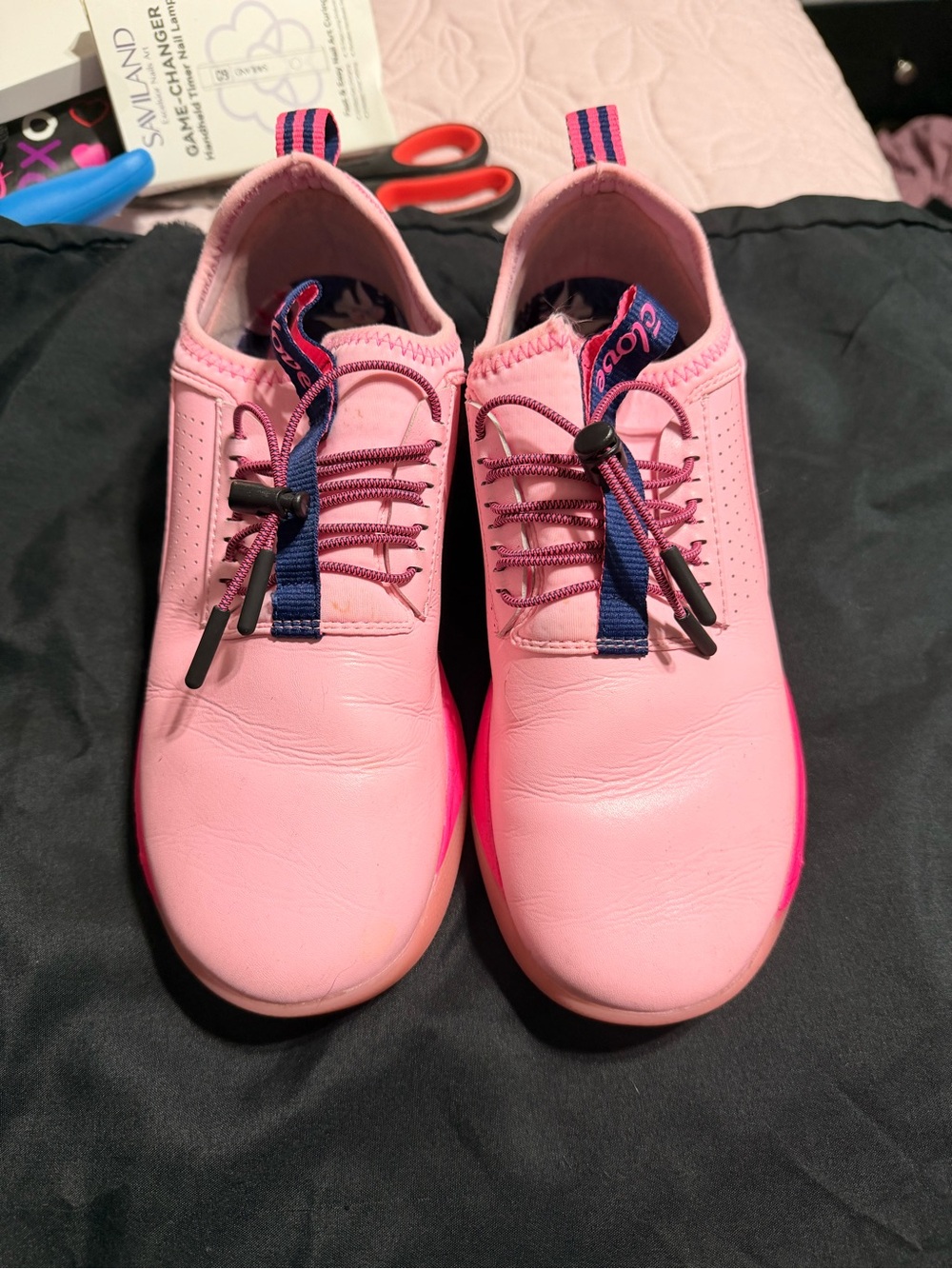 Women’s Pink Athletic Slip-On Sneakers with Navy Accents